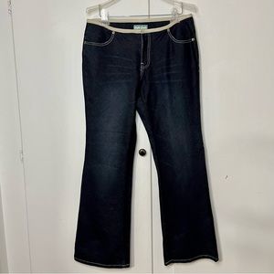 Vintage 90s Pelle Pelle Low Rise Dark Wash Bootcut Jeans with Leather Trim